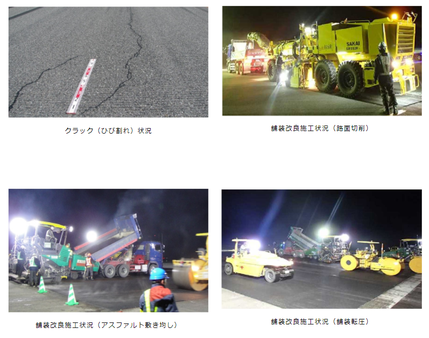 画像:老朽化の事例と舗装改良工事の施工状況